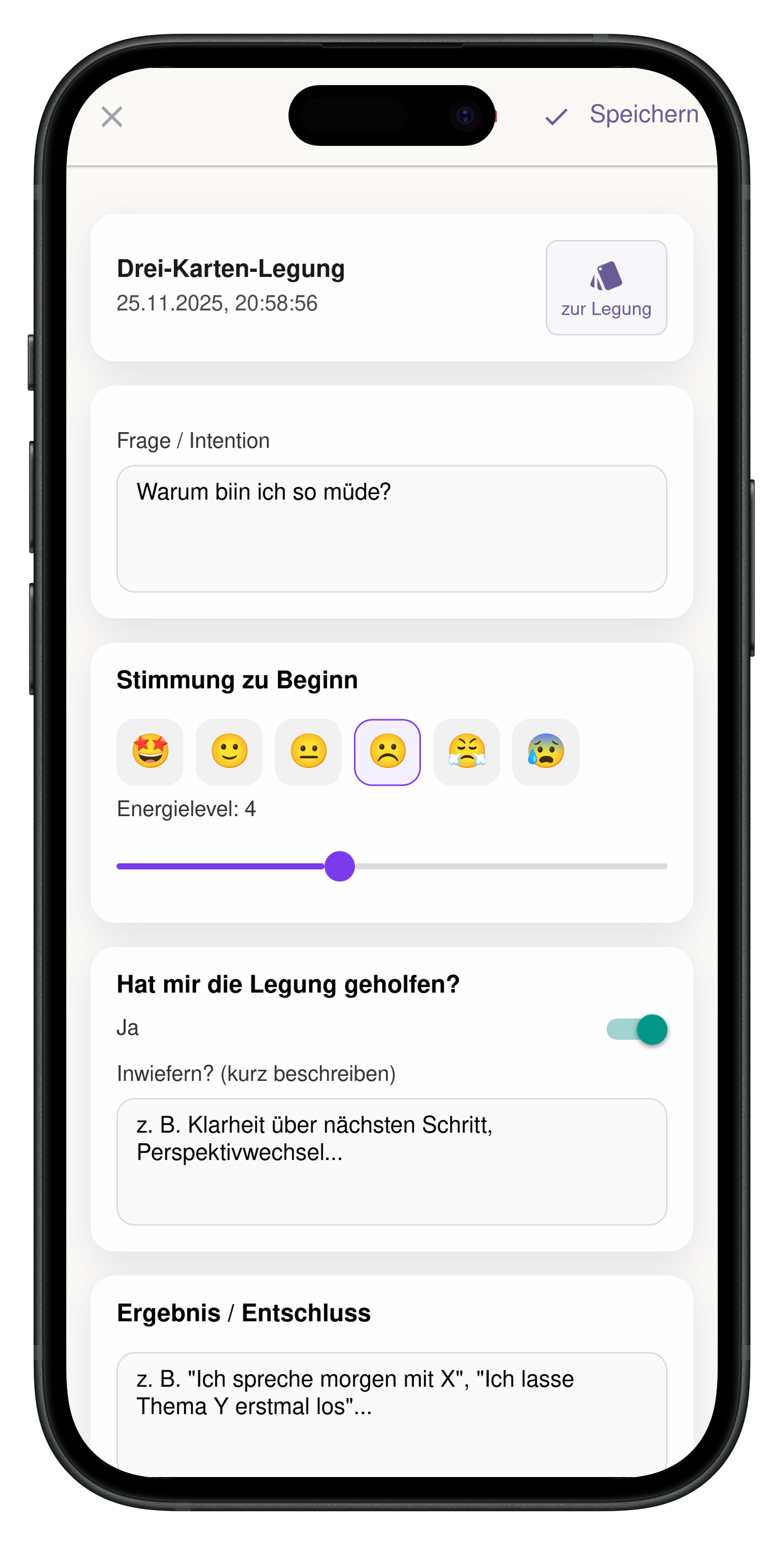 Gespeicherte Legungen und Journal